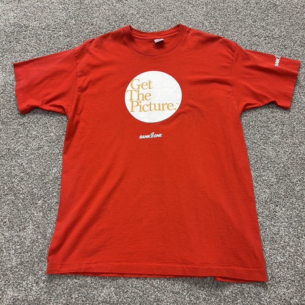Vintage Fruit Of The Loom Shirt Mens XL Red Bank One Get The Picture Tee
